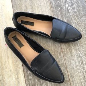Black Pointed Faux Leather Loafers